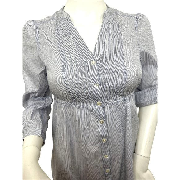 H&M Women’s Mini Dress 2 Blue Button Down 3/4 Sleeve Roll Tab Band Collar VNeck - Picture 7 of 13